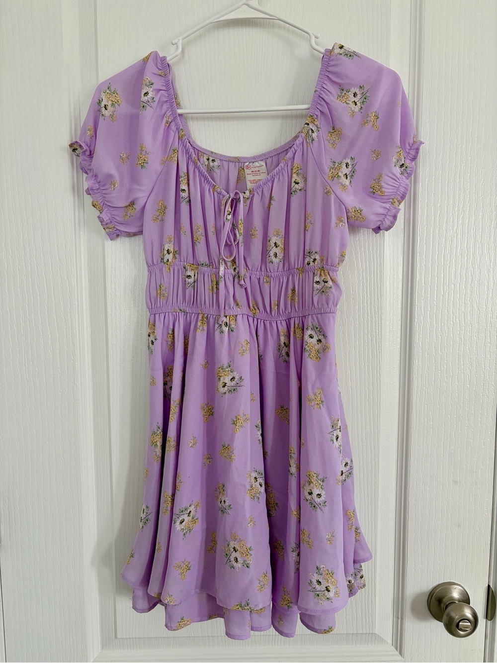 No Boundaries Lavender Floral Mini Dress with Tie Front